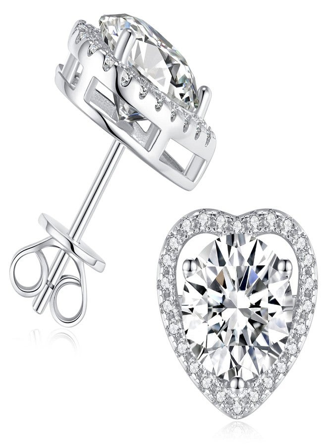 SecreTalk 1-4ct Moissanite Stud Earrings for Women - Halo Heart 925 Sterling Silver D Color Ideal Cut Earrings with Certificate of Authenticity (1CT) - Image 1